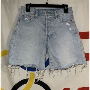 Gap Cheeky Midi High Rise Denim Shorts Womens 4 Distressed Stretch Light Wash